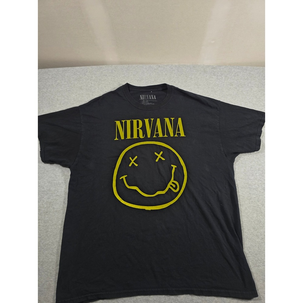 Nirvana Smiley Face Graphic T-Shirt Mens XL Black Short Sleeve 2020 Rock Band